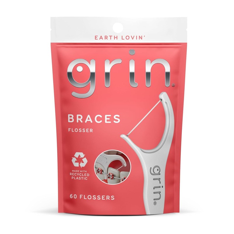 GRIN Braces Flosser, Floss Picks Designed for Braces, 60 Count, Dental Flossers,