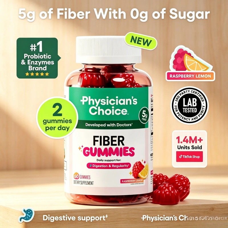 Physician’s Choice Fiber Gummies – Digestive Health & Regularity,Raspberry Lemon
