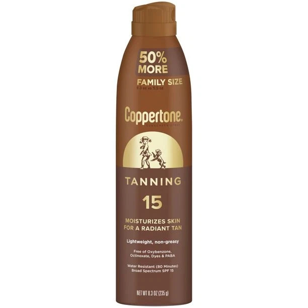 Coppertone Tanning Sunscreen Spray SPF 15 Family Size 8.3 oz (Exp 01/2027)