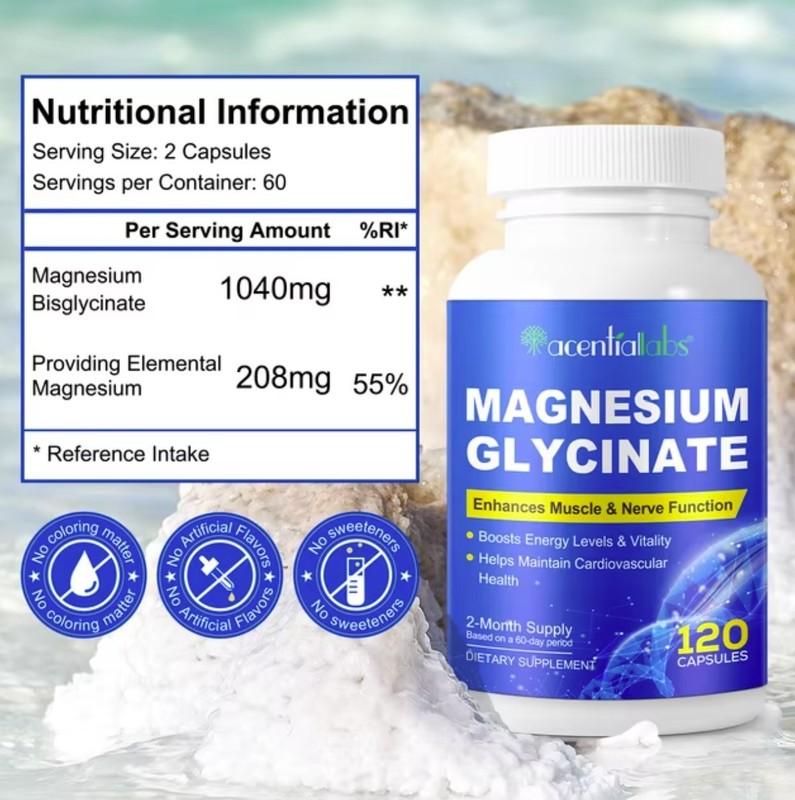 Magnesium Glycinate 120 Capsules 1040mg High Absorption for Sleep Stress Muscle gallery