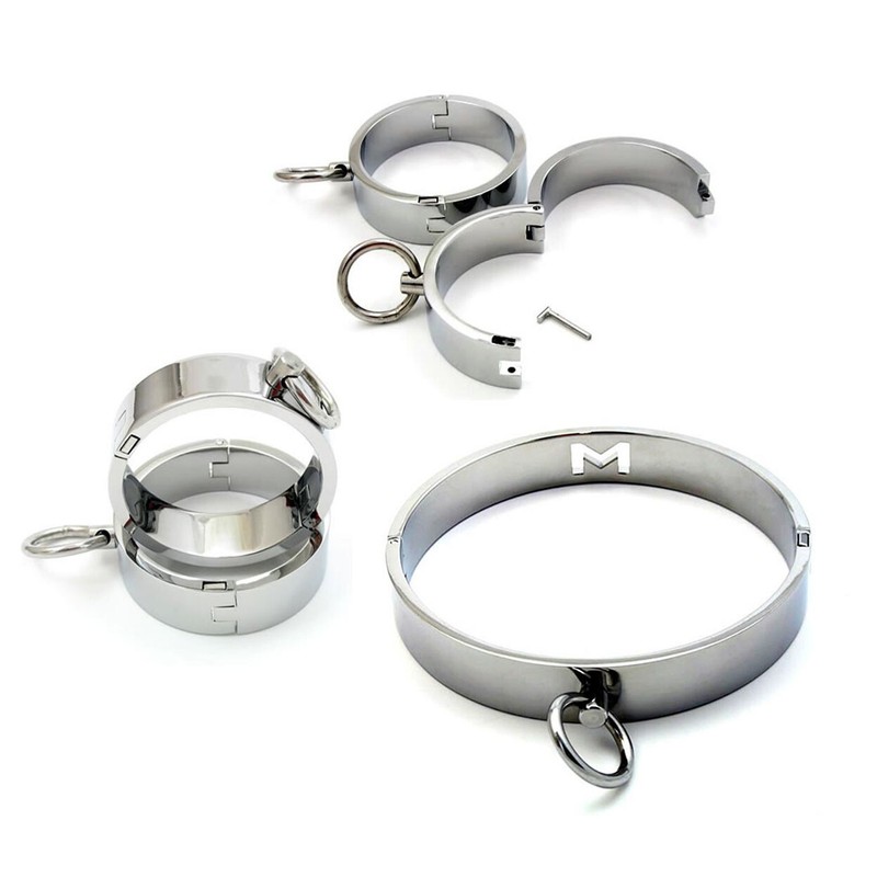 Bondage Metal Circular Handcuffs Ankle cuffs Neck Collar Restraint Slave BDSM gallery
