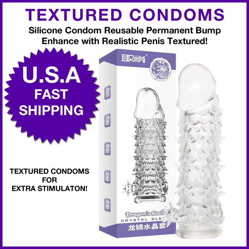 Male Condom Reusable Textured Crystal Penis Sleeve w/ Sensation Nodes for Men