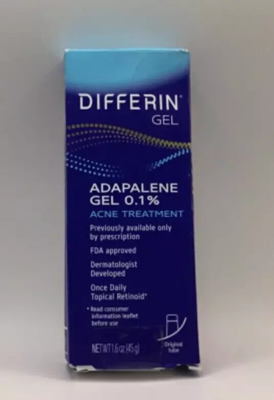 Differin Adapalene Gel 0.1% Acne Treatment, 1.6 oz Exp 2/27 RIPPED BX & IMPERFEC