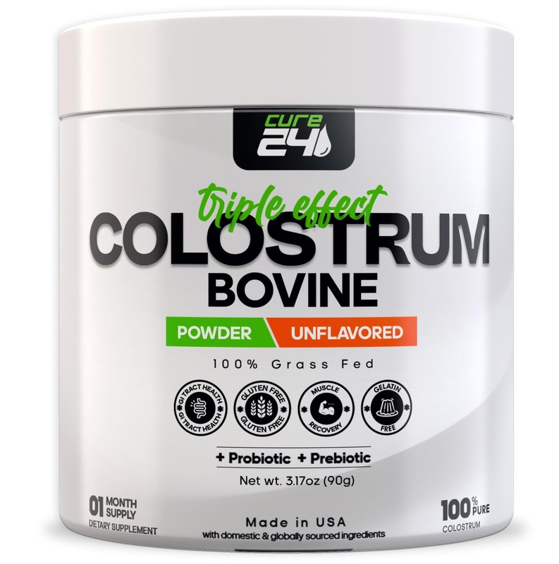 Cure24 Bovine Colostrum X3 Supplement Powder for Humans, 100 Pure Whole Natur…
