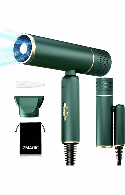 7MAGIC Fast-Drying Hair Dryer, Foldable Ionic with Storage Bag for Travel