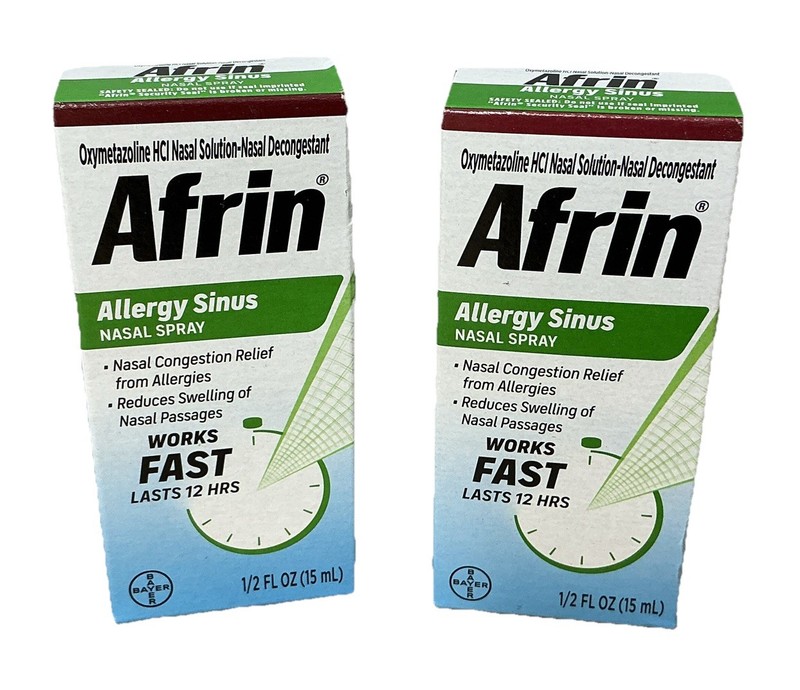 (X2) Afrin Allergy Sinus Nasal Spray Fast-Acting 12-Hour 15 mL Exp 11/2026