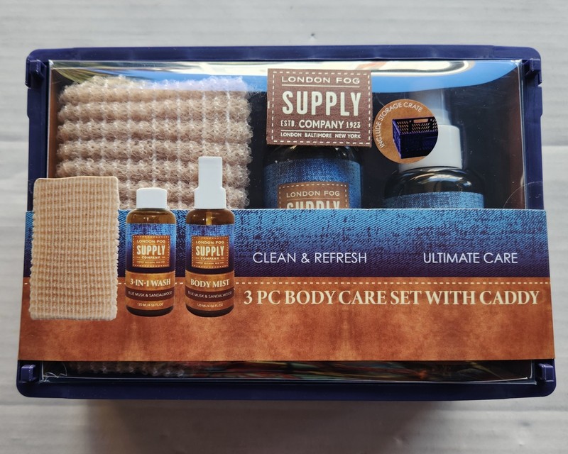 London Fog Supply 3-Pc Body Care Set with Caddy – 3-In-1 Wash – Body Mist