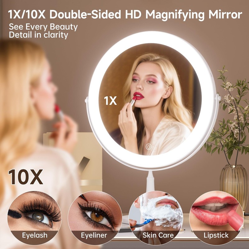 12x16.54 Inch Lighted Makeup Mirror 1X/5X Magnify 96 LED 3 Color Swivel White gallery