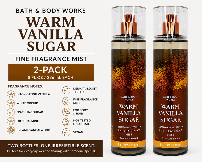 2-Pack Bath & Body Works Warm Vanilla Sugar Fine Fragrance Mist 8 fl oz Each