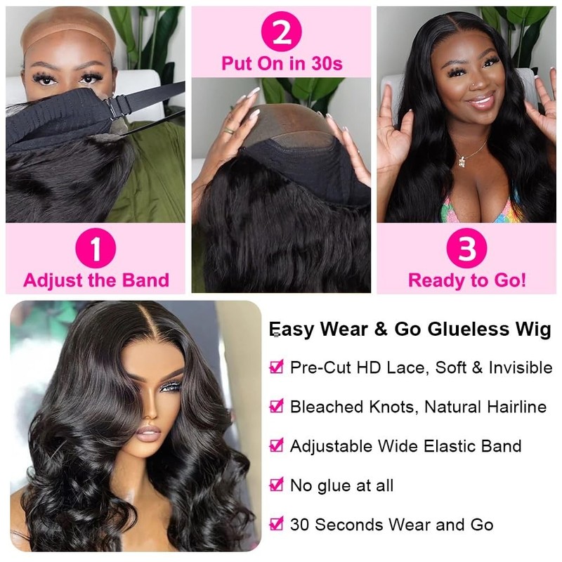 Wear and Go Glueless Wigs Human Hair Pre Plucked Pre Cut Lace No Glue Body Wave gallery