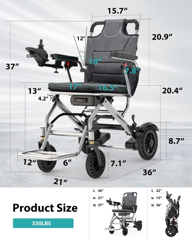 33 Lbs Lightweight Electric Wheelchair for Adults & Seniors, Portable &Foldable gallery