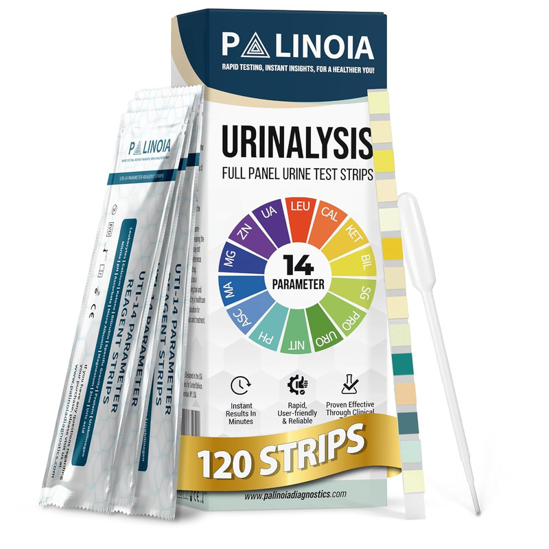 14-In-1 Full Panel Urine Test Strips for Urinalysis | 120 Strips in Resealable P