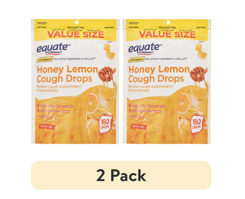 (2 pack) Equate Sugar Free Honey Lemon Cough Drops, 160 Count