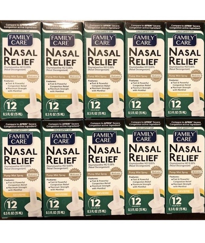 10 Packs of Family Care Nasal Relief Mist Spray Severe Congestion Relief 0.5oz