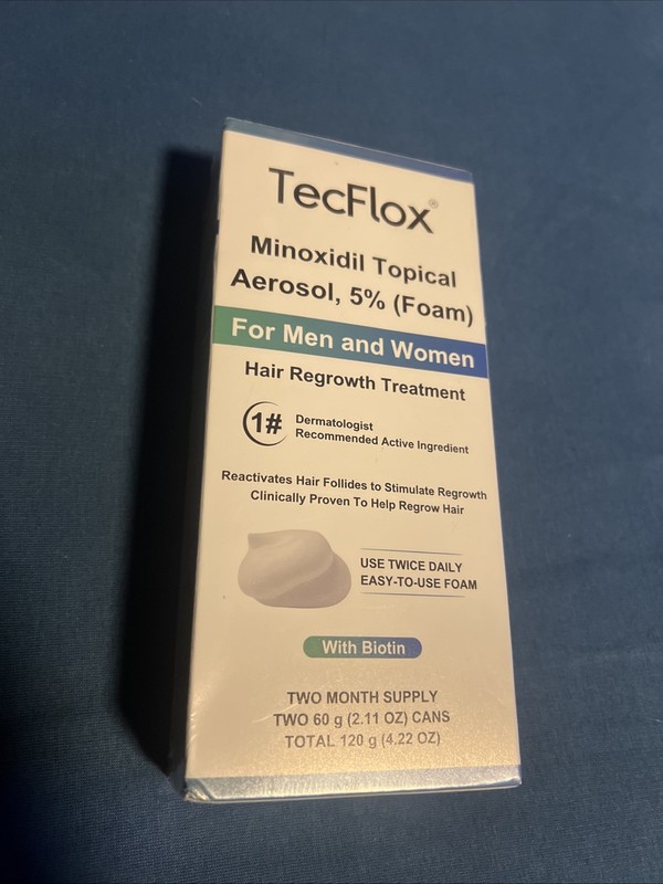 2 Pack, TecFlox Minoxidil Topical Aerosol, 5% (foam), 4.22oz each. Exp: 08/2026