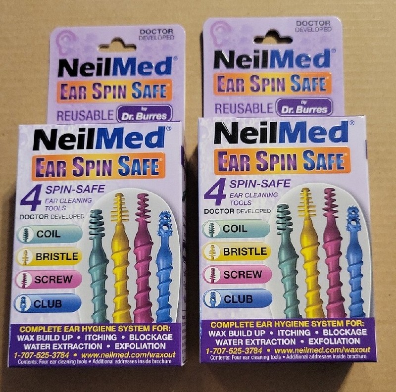 New LOT 2 Pkgs 8 NeilMed Ear Spin Safe Cleaning Tools Wax Build Up Reusable