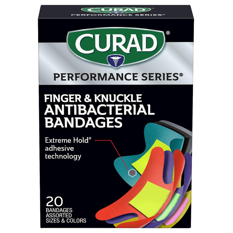 Curad Performance Series Fingertip and Knuckle Antibacterial Bandages, Extreme H