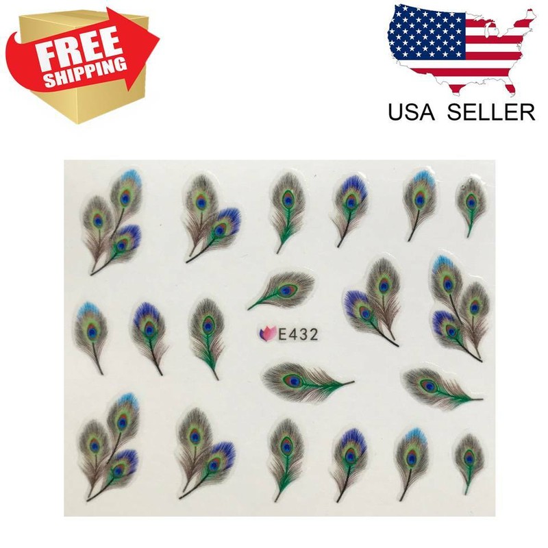 Nail Art 3D Decal Stickers Pretty Peacock Feathers E432