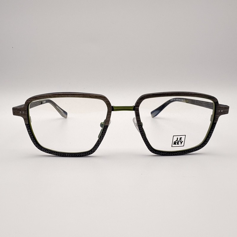 J.F. REY JF3046 4217 Carbon Wood Khaki Green Square Eyeglasses 55mm NEW