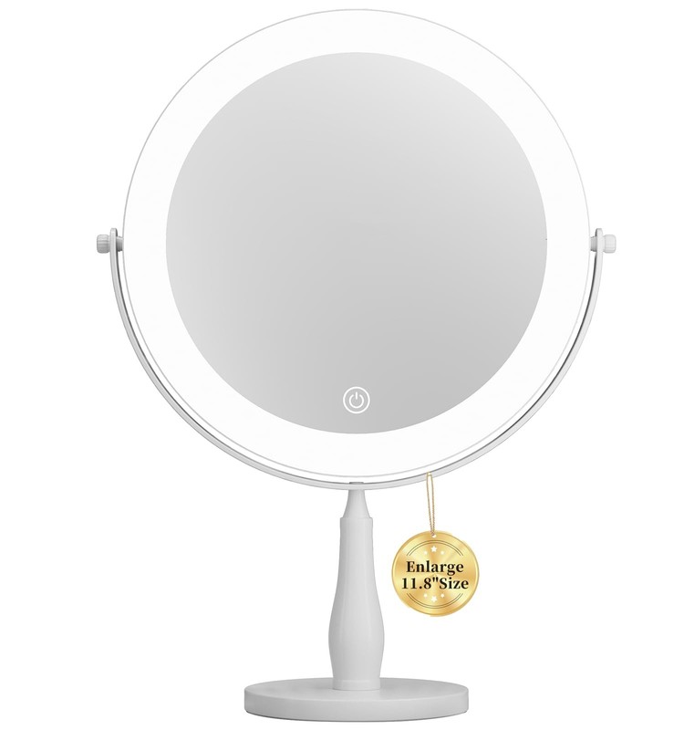 12x16.54 Inch Lighted Makeup Mirror 1X/5X Magnify 96 LED 3 Color Swivel White