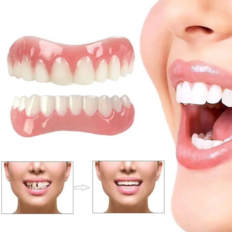 Smile Snap On Upper + Lower False Teeth Dental Veneers Denture Tooth Cover Set