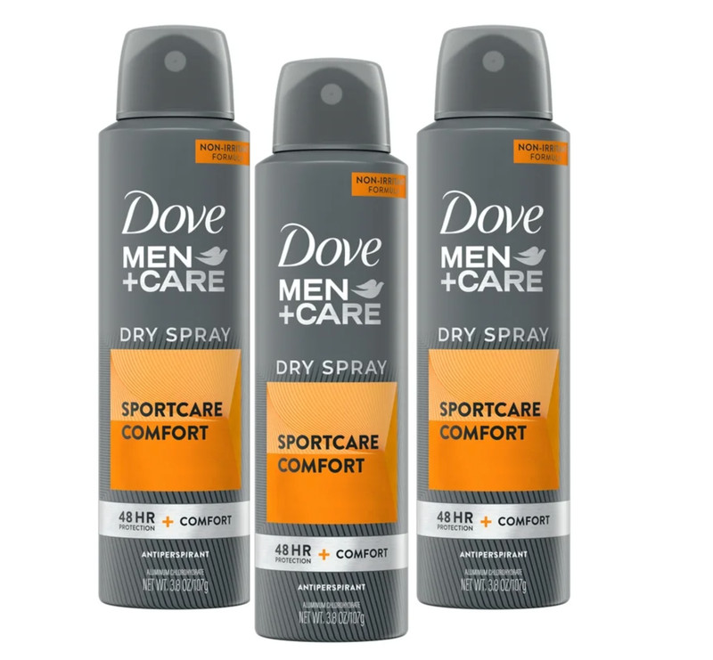 3 PACK Dove Men Care Dry Spray Sportcare Comfort Antiperspirant 3.8oz 107g