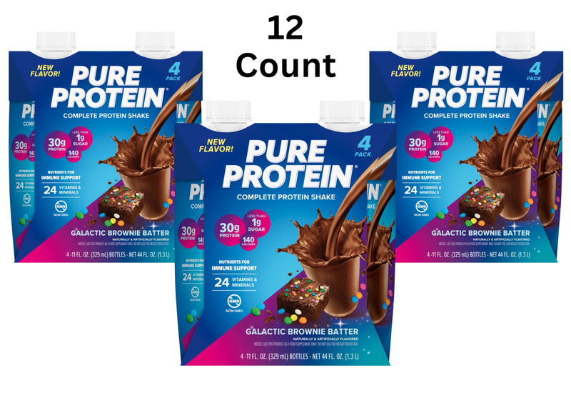 Pure Protein, Galactic Brownie Batter Complete Protein Shake, 30g Protein, 12Ct