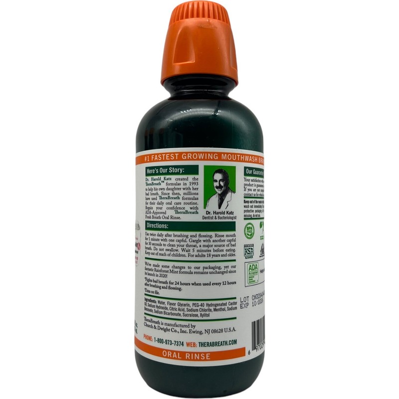 (2) TheraBreath Fresh Breath 16oz Oral Rinse Rainforest Mint Exp-08/2026+ gallery