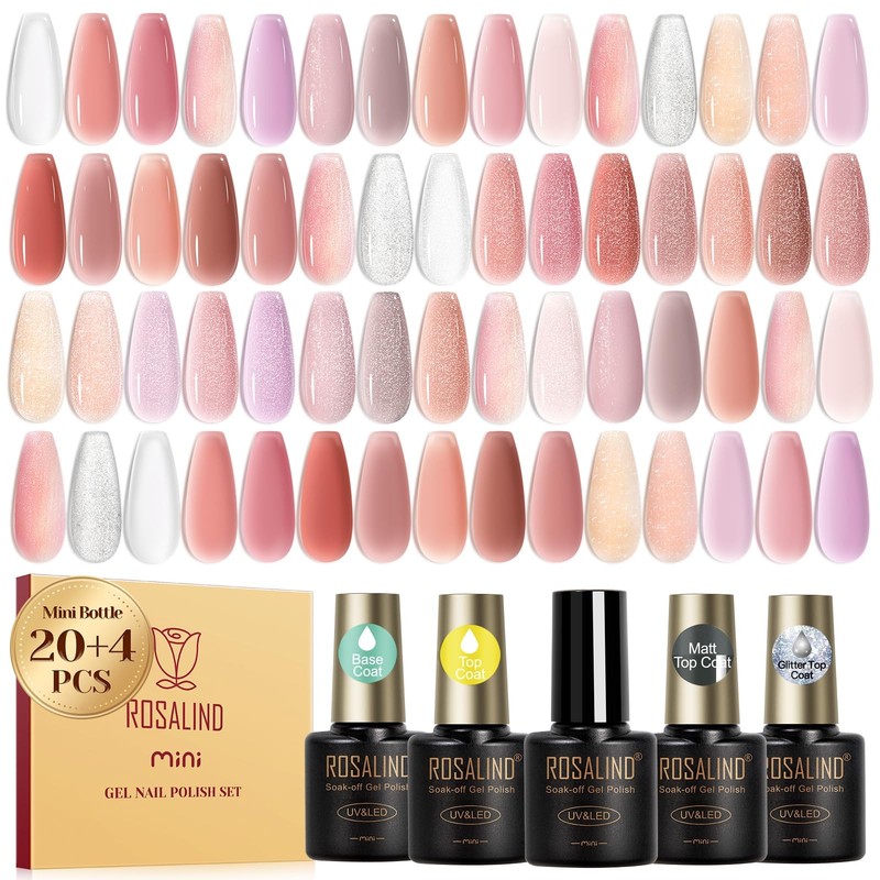 24pcs Jelly Gel Polish Set, 20 Colors Neutral Pink Nude Sheer White Color Soa…