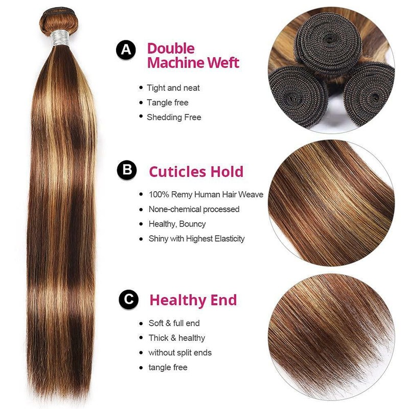 12A BRAZILIAN BALAYAGE PIANO OMBRE P4/27# STRAIGHT 100g/350g BUNDLE+LACE CLOSURE