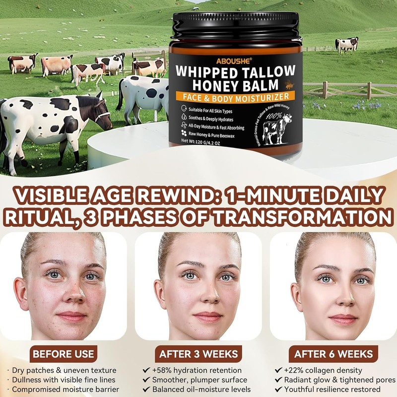 Organic Beef Tallow Honey Balm Face Body Moisturizer Unscented 4.2oz gallery
