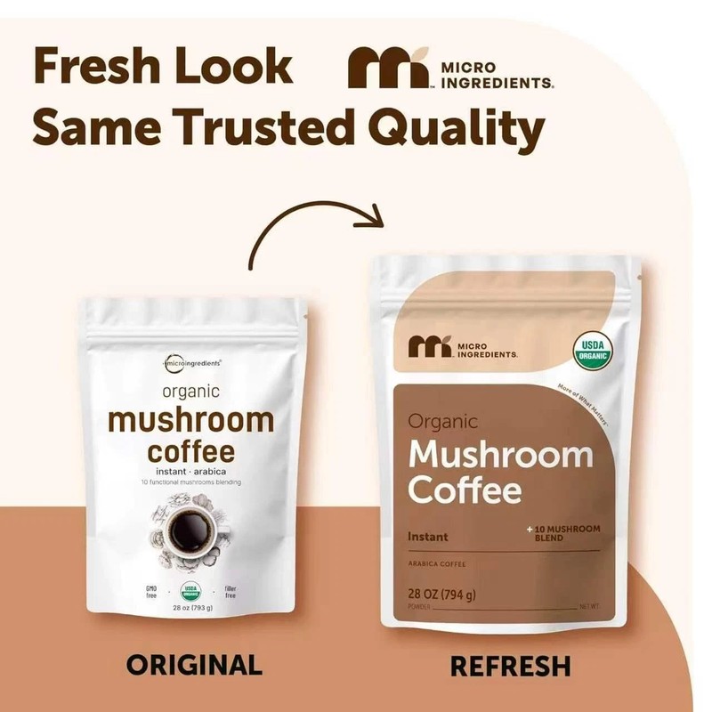 Organic Mushroom Coffee Instant Arabica 10 Mushrooms 28oz New packaging
