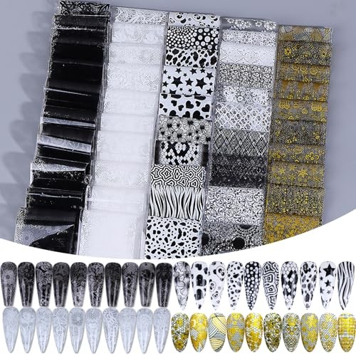 Lace Nail Transfer Foil Stickers 50PCS Black White Flower Lace Nail Foils Line gallery