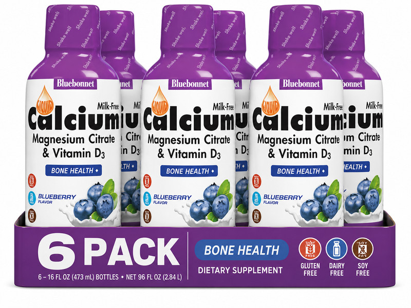 Bluebonnet Liquid Calcium Magnesium Citrate Vitamin D3 Blueberry 16oz Pack of 6