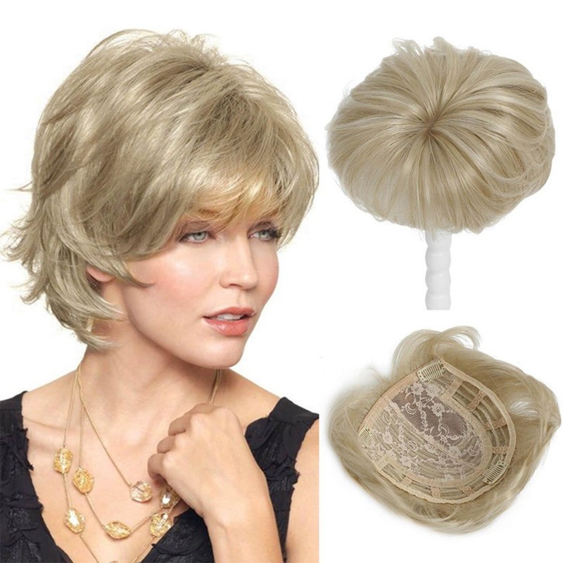 Short Pixie Hair Toppers Synthetic Clip In Head Topper Extension Fake Hairpiece gallery