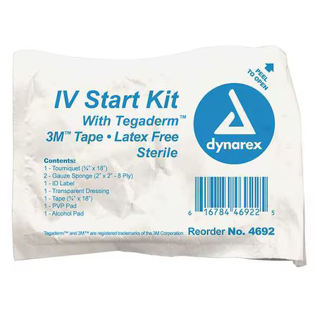Dynarex 4692 Iv Start Kit, Polyethylene, Tyrek, 5 5/16 In L, 3 15/16 In W