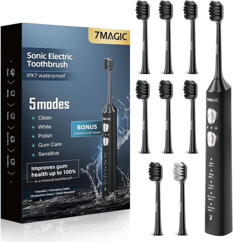7MAGIC Sonic Electric Toothbrush for Adults and Kids – up to 180 Days Runtime, 4