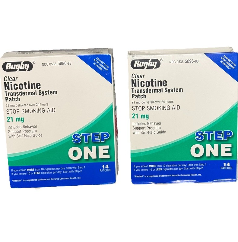 2 Pk Rugby Clear Nicotine Patches 28-Day System Smoking Aid 2×14 Exp 06/30/26