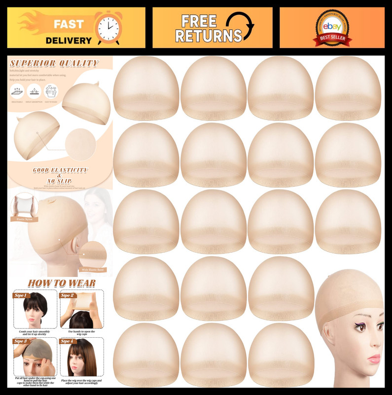 100 Pcs Stretchy Nylon Wig Caps, Elastic Stocking Hair Covers, Lightweight & Bre