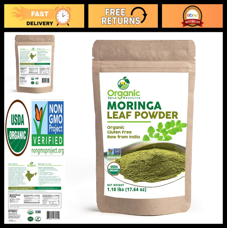 Organic Moringa Powder 1.10 lbs – USDA Organic, Non-GMO, Raw, Kosher, Halal