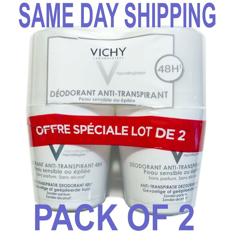 Vichy 48H Anti-Perspirant Deodorant Sensitive Skin Roll-on 2 x 50ml NEW, FRESH
