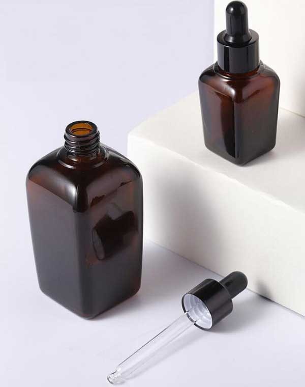 10ml-100ml Square Amber Glass Dropper Bottles w/ Pipette Perfume Drop Container gallery