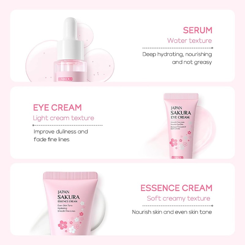 LAIKOU Japan Sakura Skin Care Set Gel Cream Serum with Bags gallery