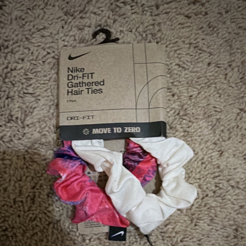 Nike Dri-FIT Gathered Hair Ties, 2 Pack, White Pink Purple Fabric