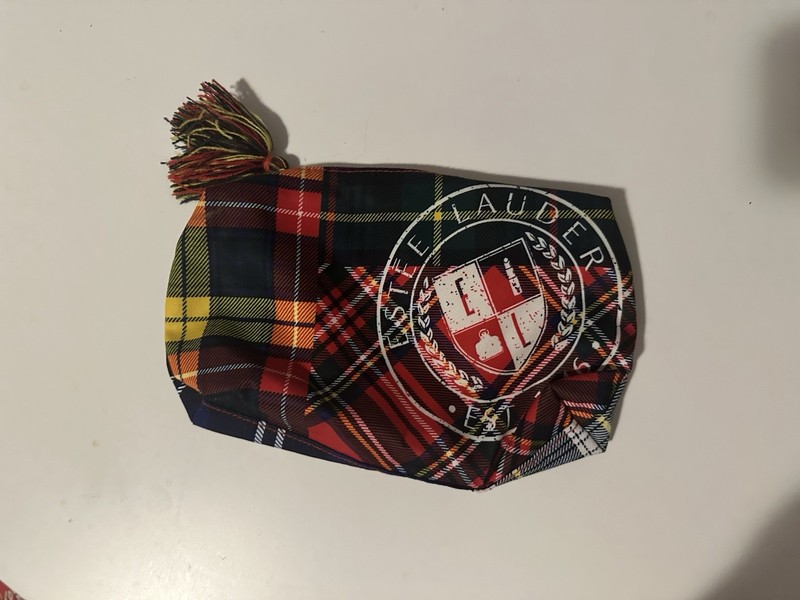 Estée Lauder Red Plaid Tartan Cosmetic Makeup Bag 8x6x1.75 Inches