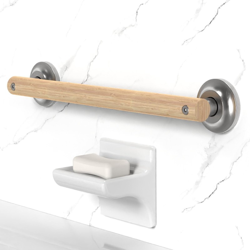Natural Bamboo Grab Bar for Bathroom & Toilet, ADA Compliant Balance Assist H…
