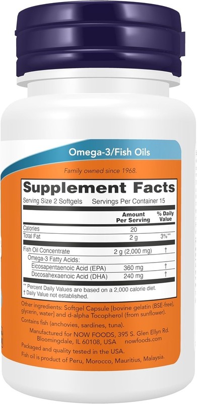 NOW Foods Omega 3 Fish Oil 30 Softgels 180 EPA 120 DHA Heart Health Support gallery