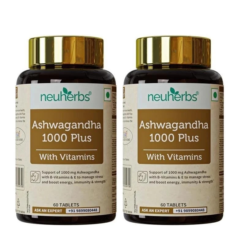 Ashwagandha 1000mg Tablets | Manage Anxiety & Stress Relief | (Pack of 2)