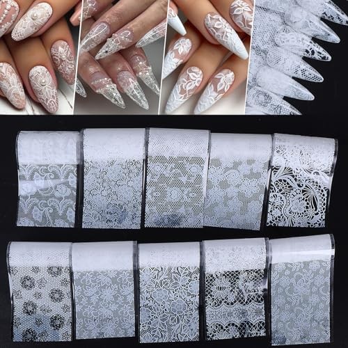 Lace Nail Transfer Foil Stickers 50PCS Black White Flower Lace Nail Foils Line gallery