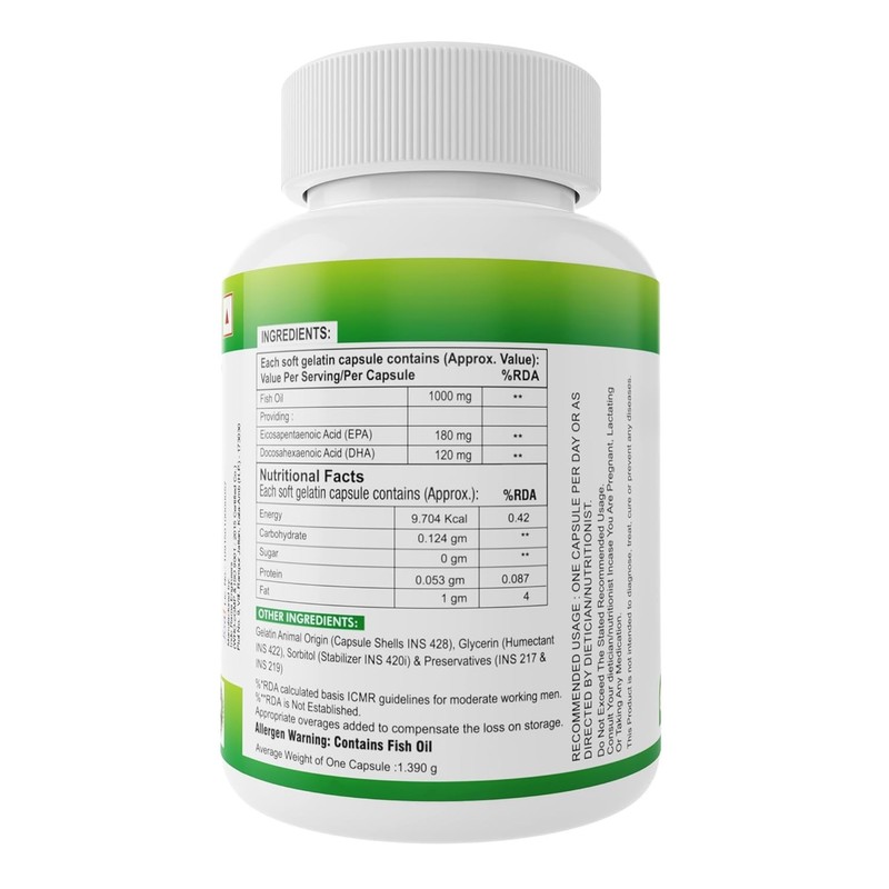 Nveda Omega 3 Fish Oil 1000mg with 180mg EPA & 120mg DHA | 60 soft capsules gallery